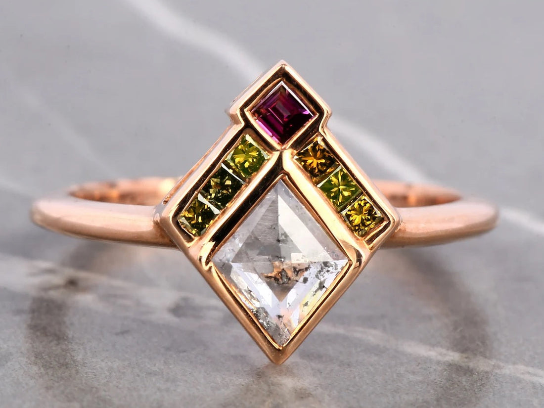 Pink Princess Diamond Ring, 14K Gold Engagement Ring, Natural Green Diamond Ring, Gift for Her