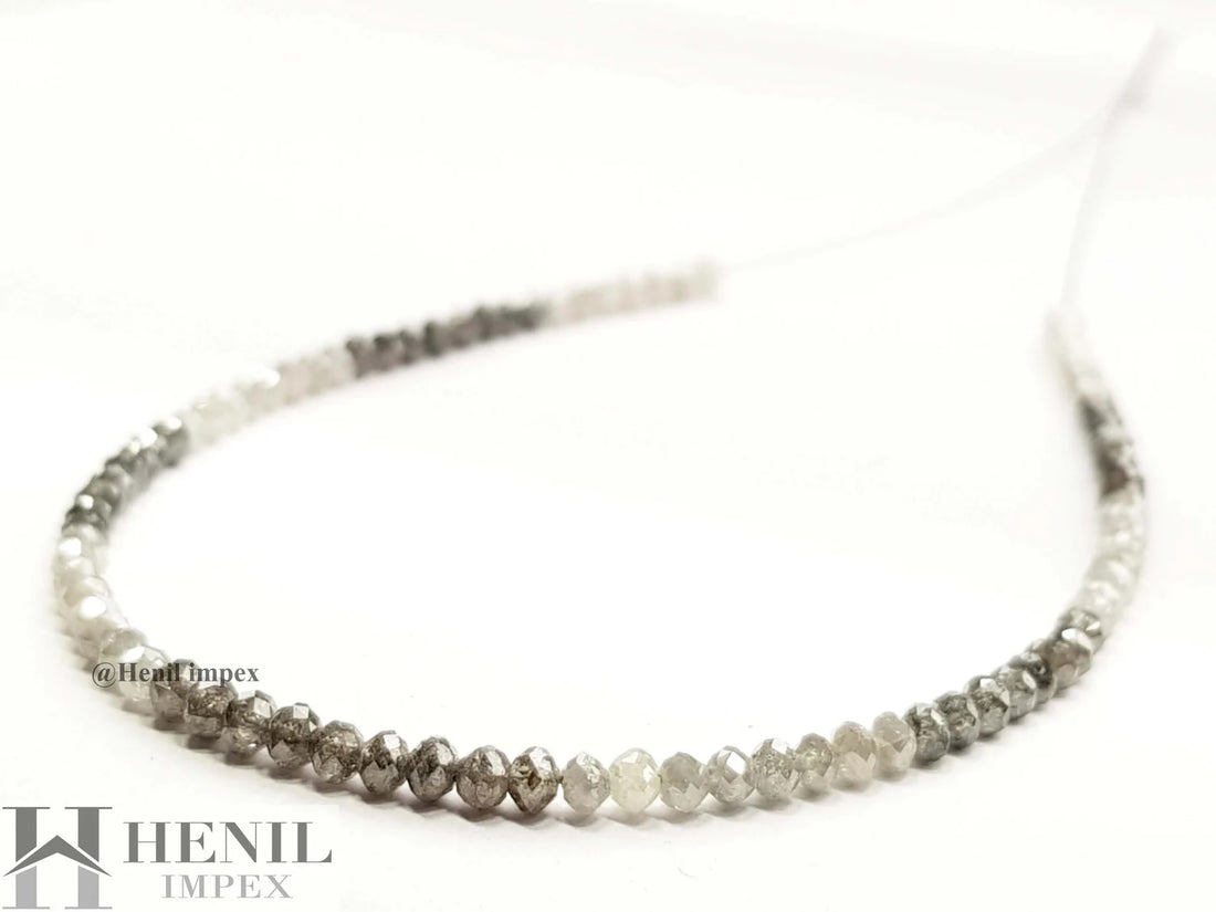 15.00 Ct Natural White Brown Color Round Polished Loose Diamond Beads 16" Strand Necklace wt Silver Clasp