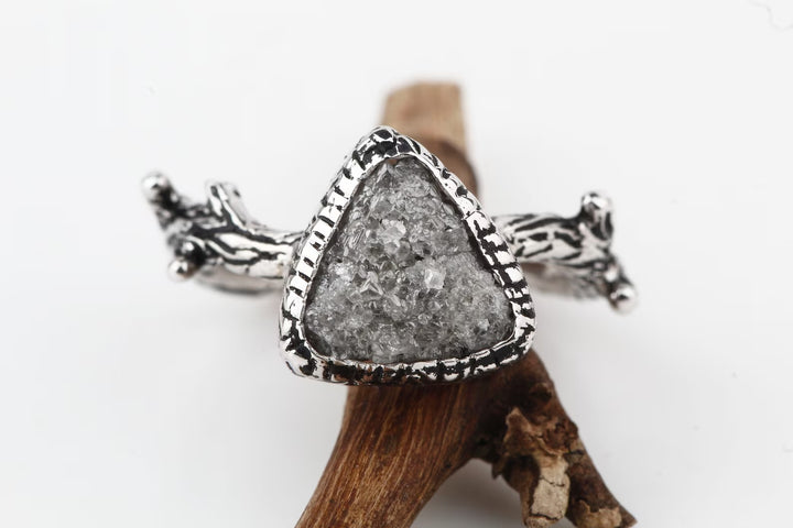 Rough Diamond Ring 14K Gold Engagement Ring, Natural Gray Trillion Diamond Ring, Gift for Her