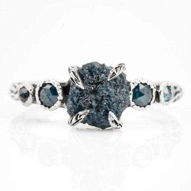 Rough Diamond Ring 14K Gold Engagement Ring, Natural Blue Diamond Ring, Gift for Her