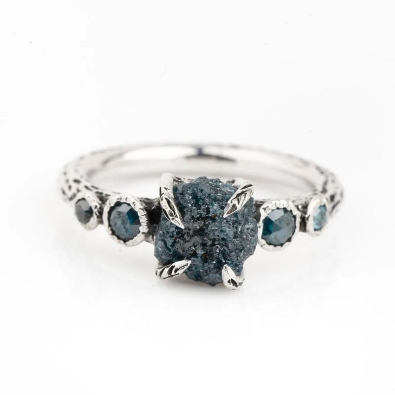 Rough Diamond Ring 14K Gold Engagement Ring, Natural Blue Diamond Ring, Gift for Her