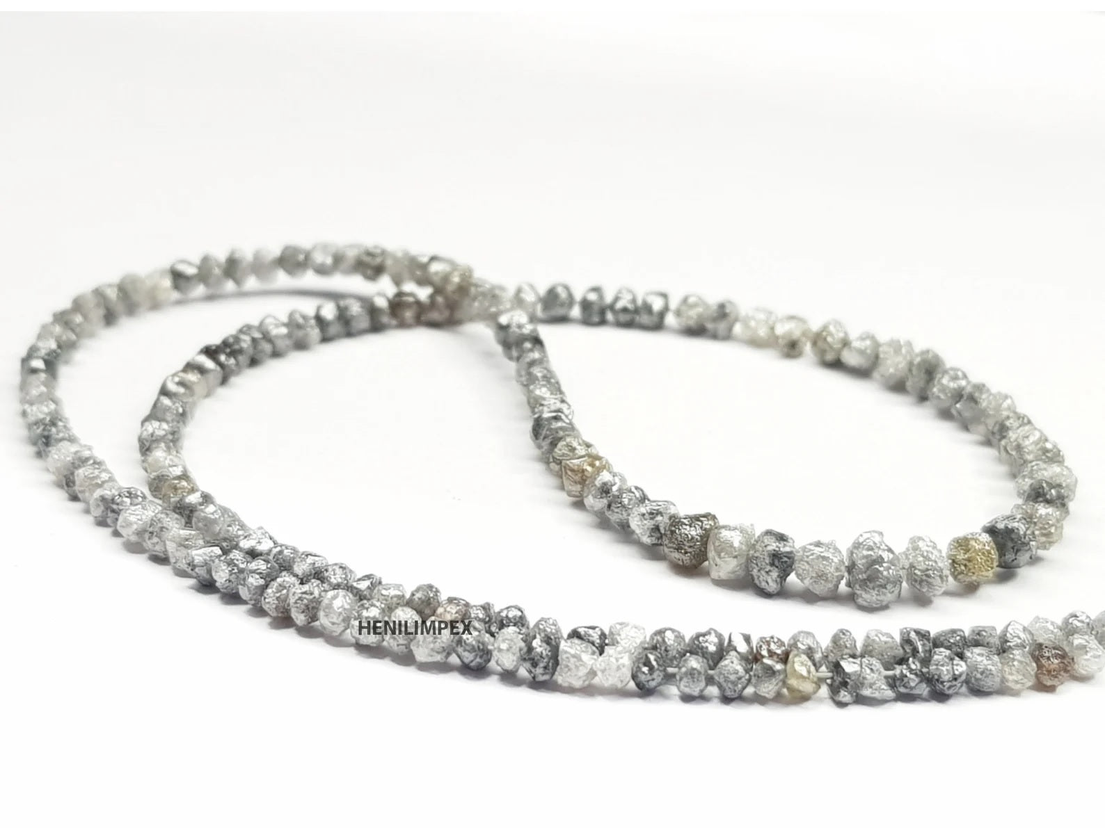 Salt and Pepper Raw Diamond Beads, 50.00 Ct Natural Gray Color Round Rough Diamonds Beads 16" Strand Necklace with Silver Clasp