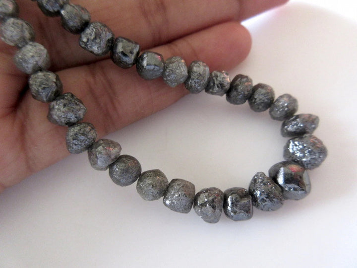 55 Carat 4.00 to 7.00 MM Size Natural Black Rough Loose Diamond Beads 7" Bracelet for Jewelry