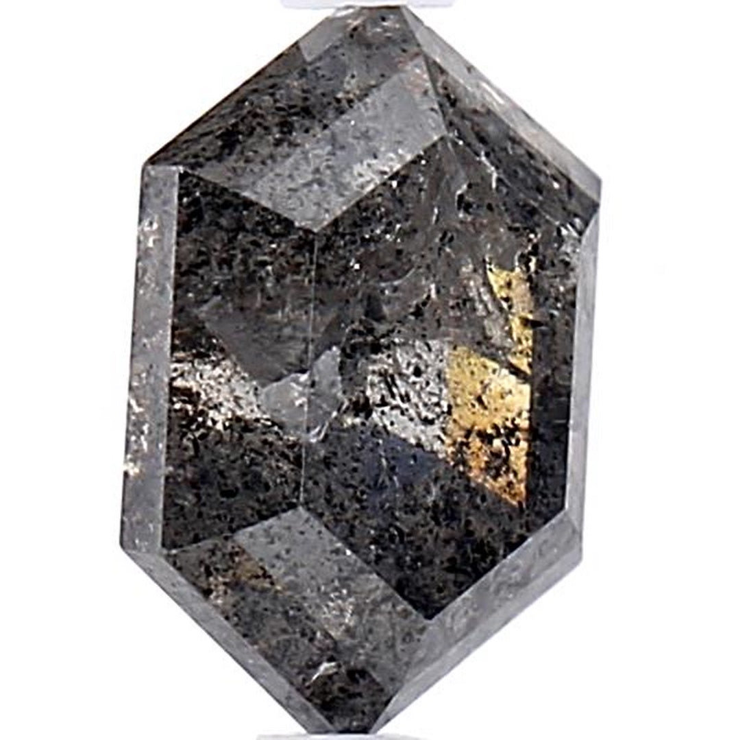 1.75 Carat Salt and Pepper Diamond, Natural Gray Color Hexagon Loose Diamond for Engagement Ring