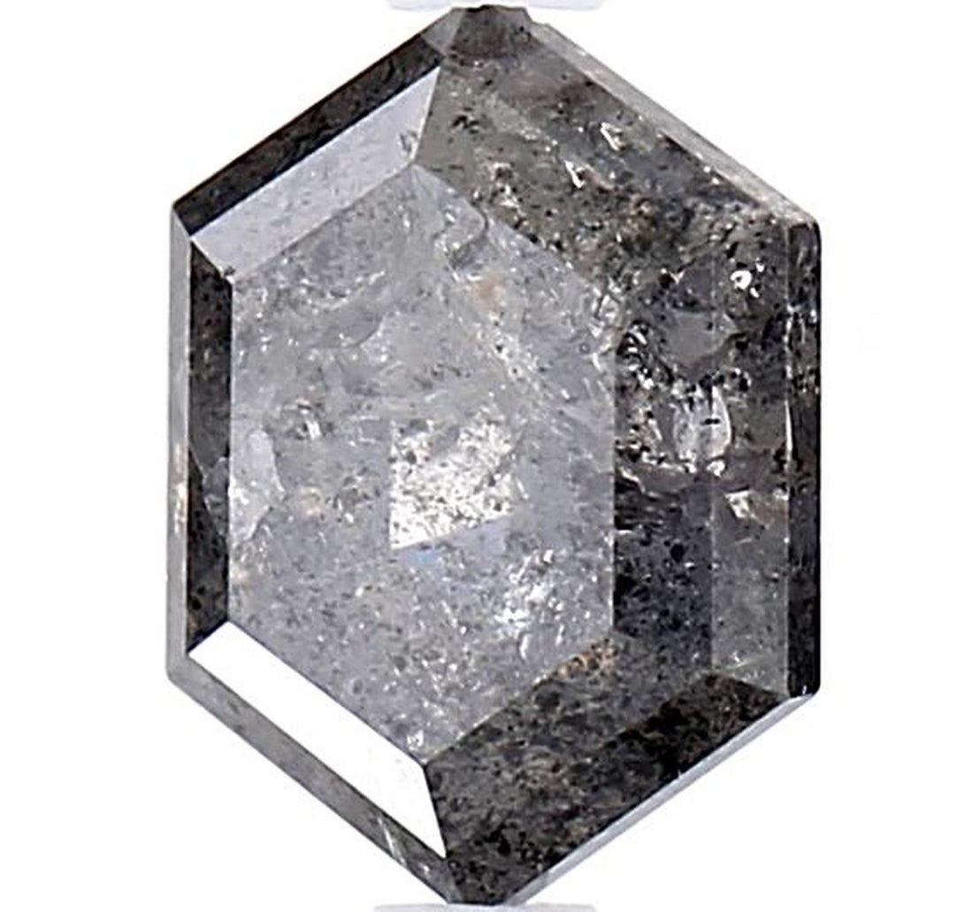1.75 Carat Salt and Pepper Diamond, Natural Gray Color Hexagon Loose Diamond for Engagement Ring