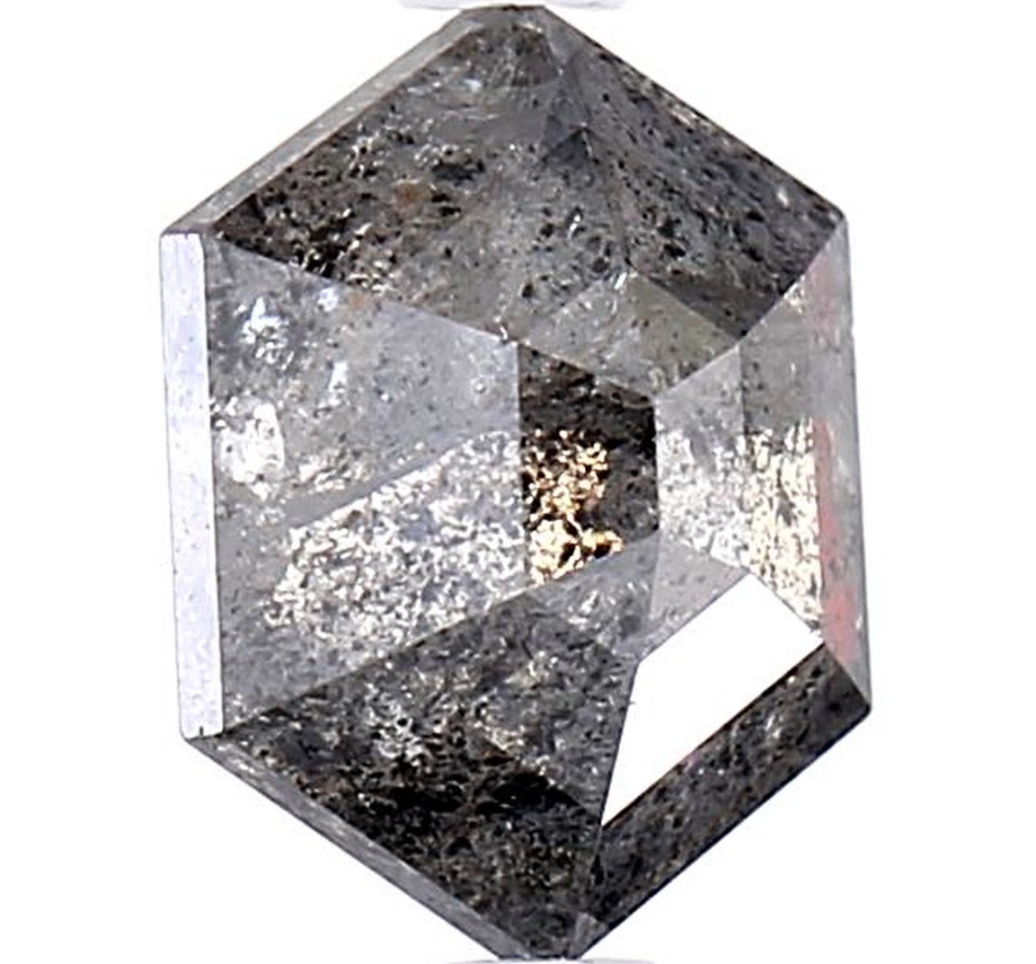 1.75 Carat Salt and Pepper Diamond, Natural Gray Color Hexagon Loose Diamond for Engagement Ring