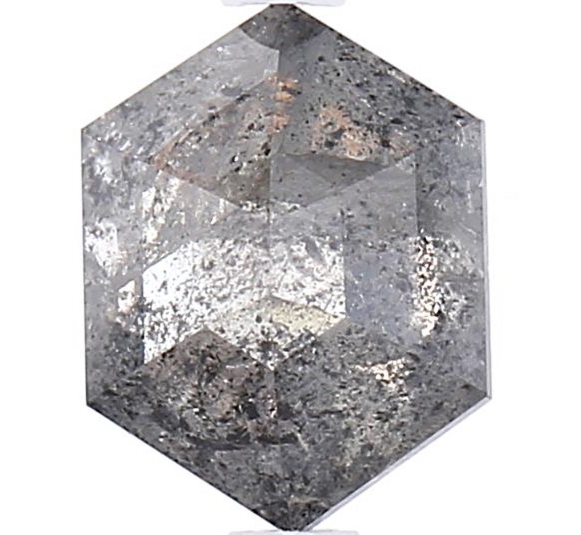 1.75 Carat Salt and Pepper Diamond, Natural Gray Color Hexagon Loose Diamond for Engagement Ring
