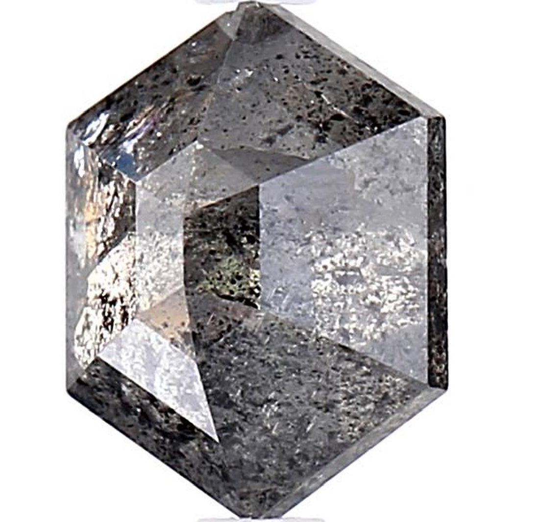1.75 Carat Salt and Pepper Diamond, Natural Gray Color Hexagon Loose Diamond for Engagement Ring