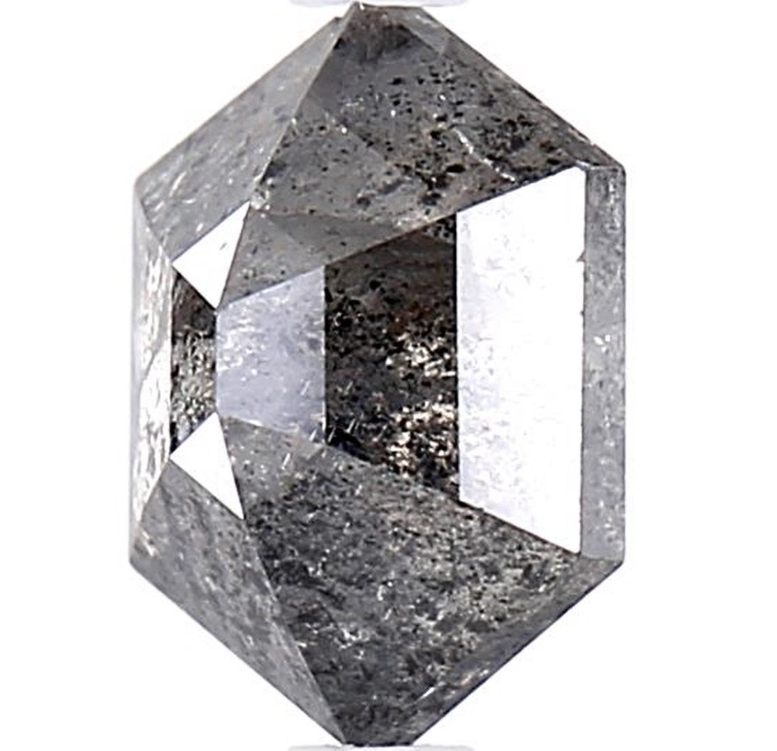 1.75 Carat Salt and Pepper Diamond, Natural Gray Color Hexagon Loose Diamond for Engagement Ring