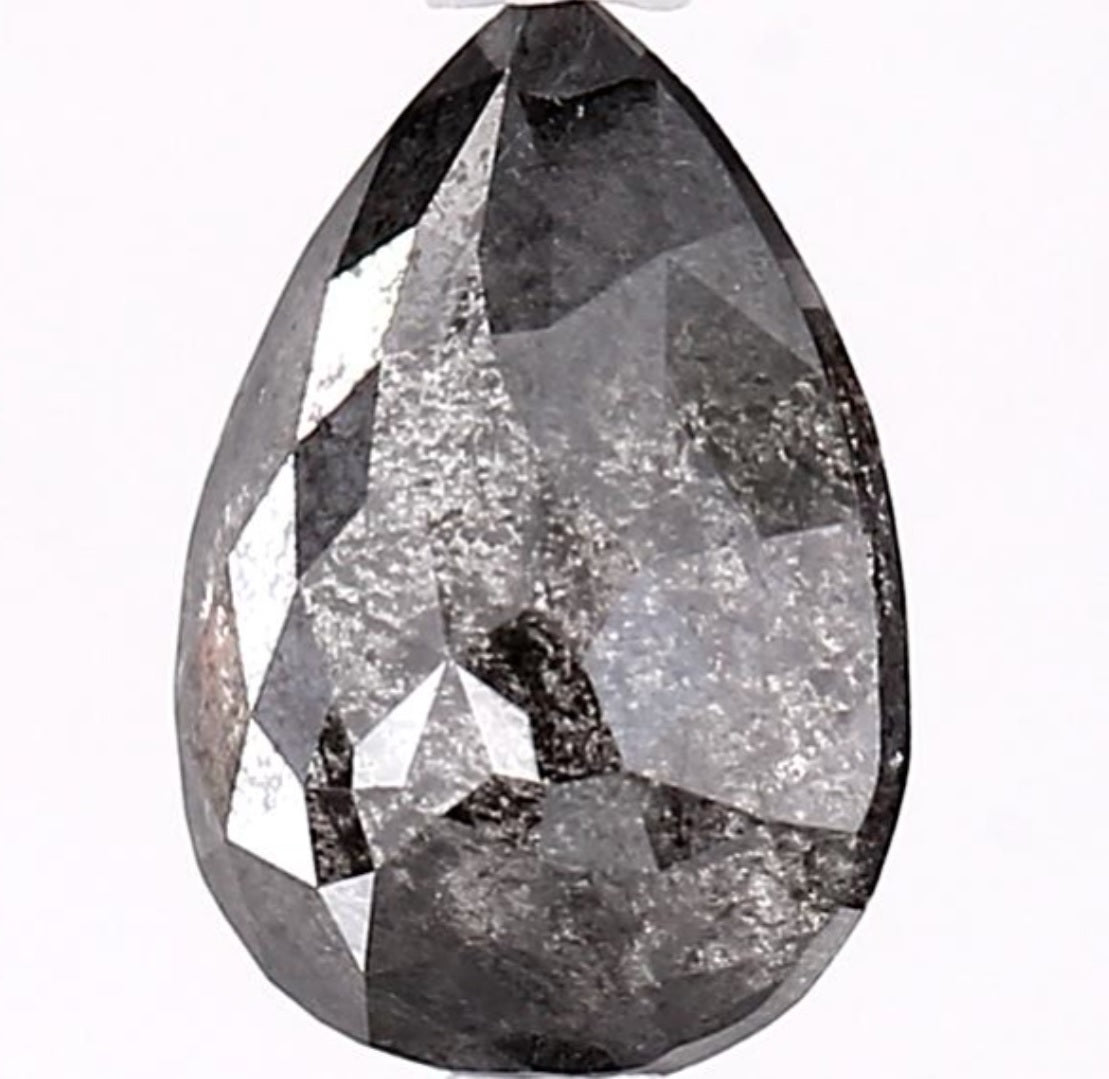 1.65 Carat Salt and Pepper Diamond, Natural Gray Color Pear Loose Diamond for Engagement Ring