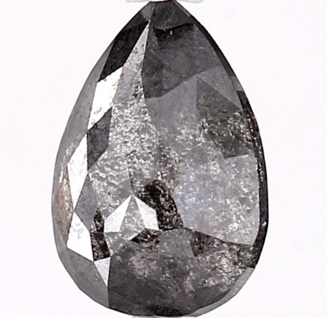 1.65 Carat Salt and Pepper Diamond, Natural Gray Color Pear Loose Diamond for Engagement Ring