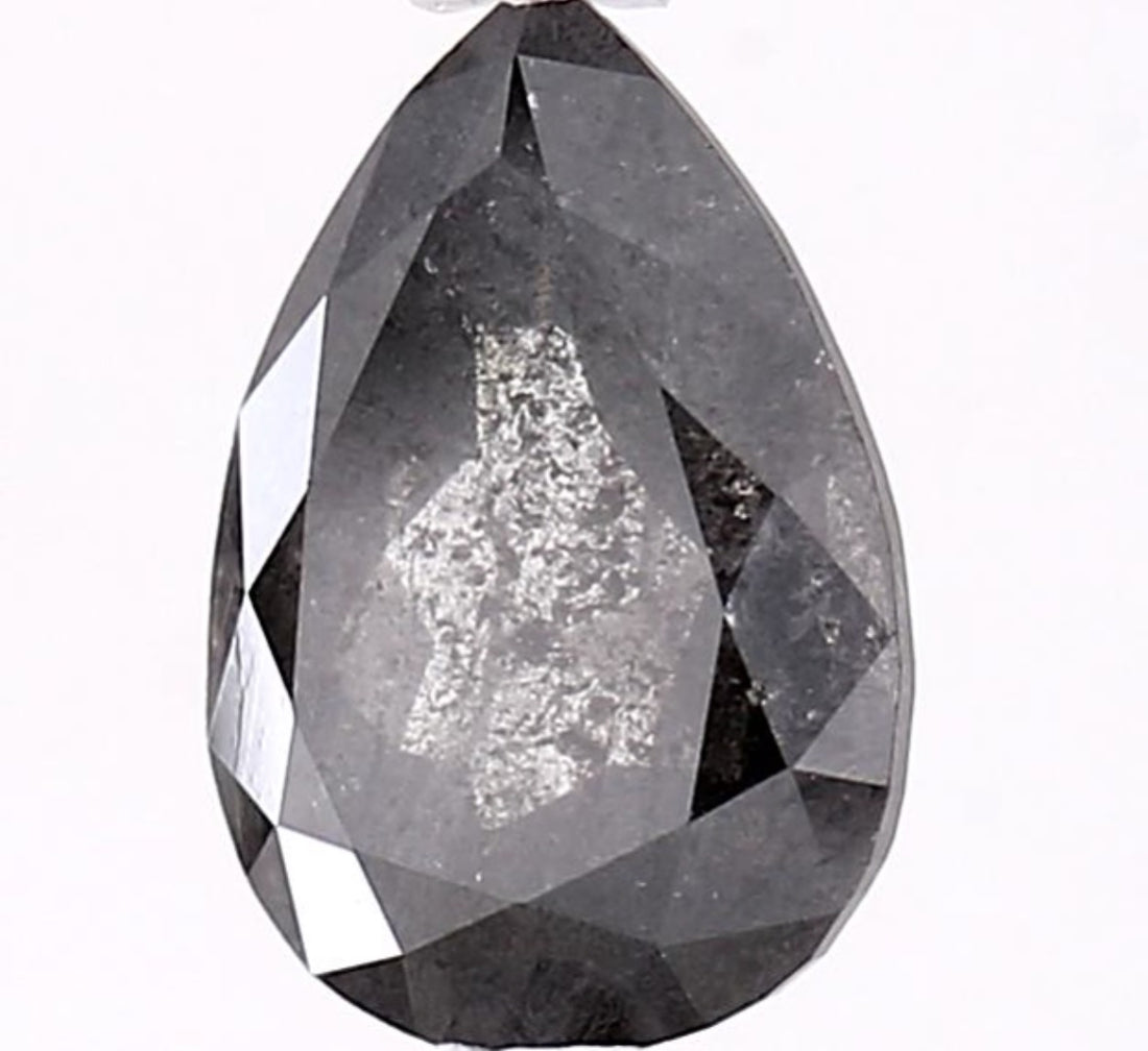1.65 Carat Salt and Pepper Diamond, Natural Gray Color Pear Loose Diamond for Engagement Ring