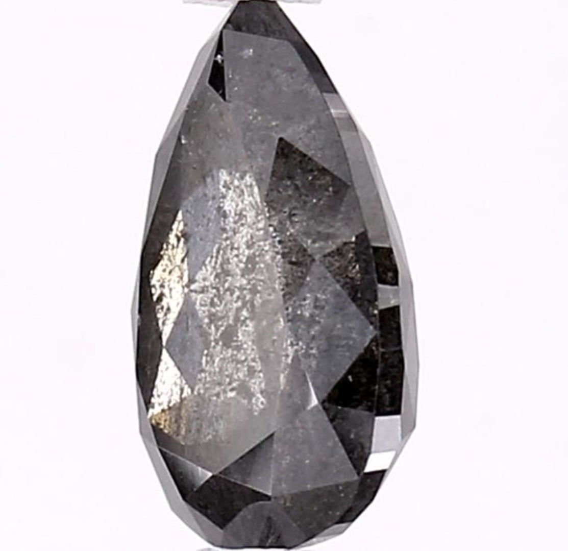 1.65 Carat Salt and Pepper Diamond, Natural Gray Color Pear Loose Diamond for Engagement Ring