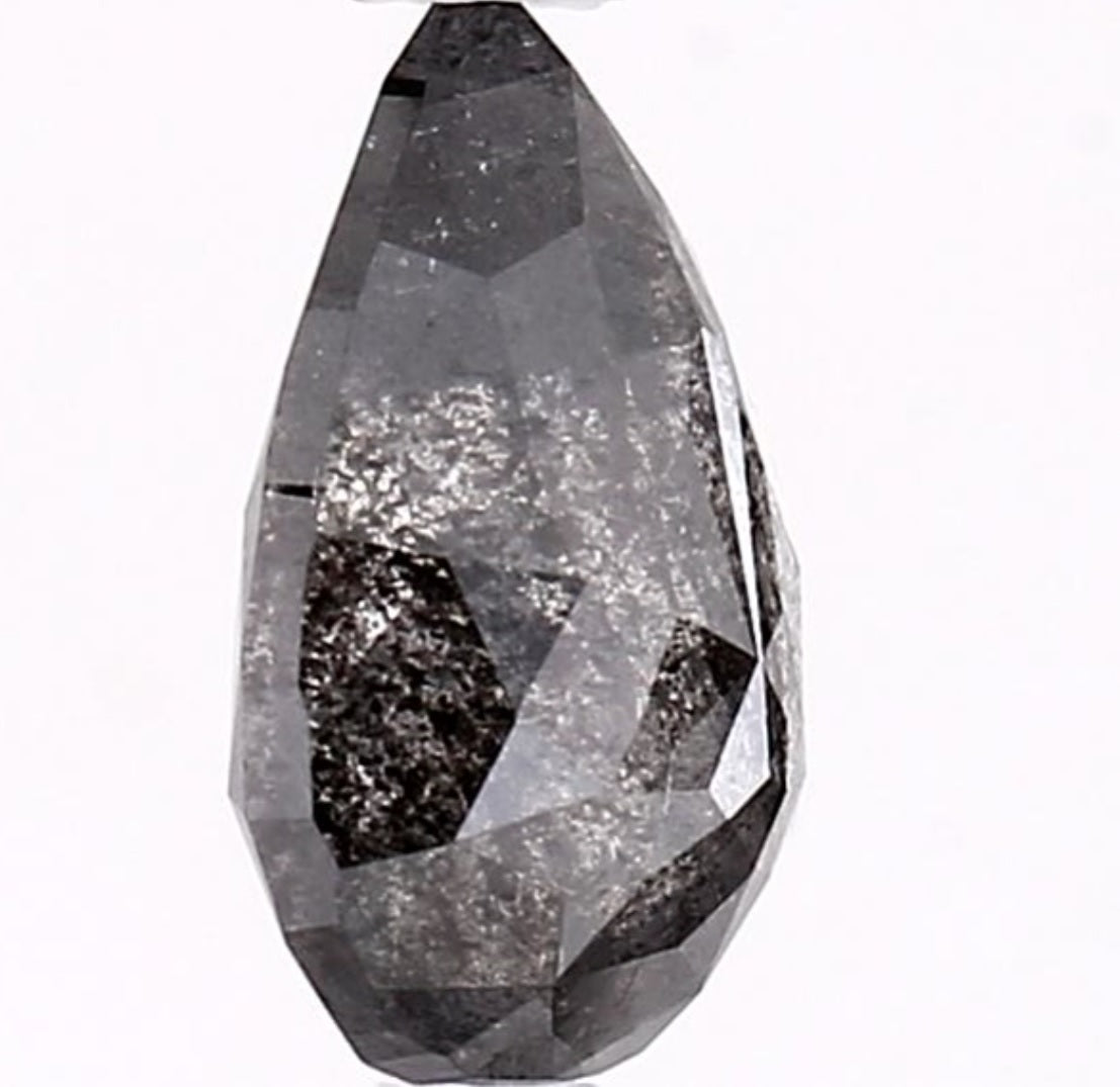 1.65 Carat Salt and Pepper Diamond, Natural Gray Color Pear Loose Diamond for Engagement Ring