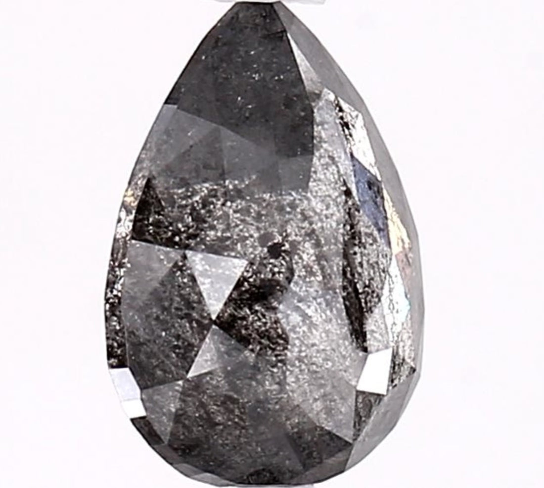 1.65 Carat Salt and Pepper Diamond, Natural Gray Color Pear Loose Diamond for Engagement Ring