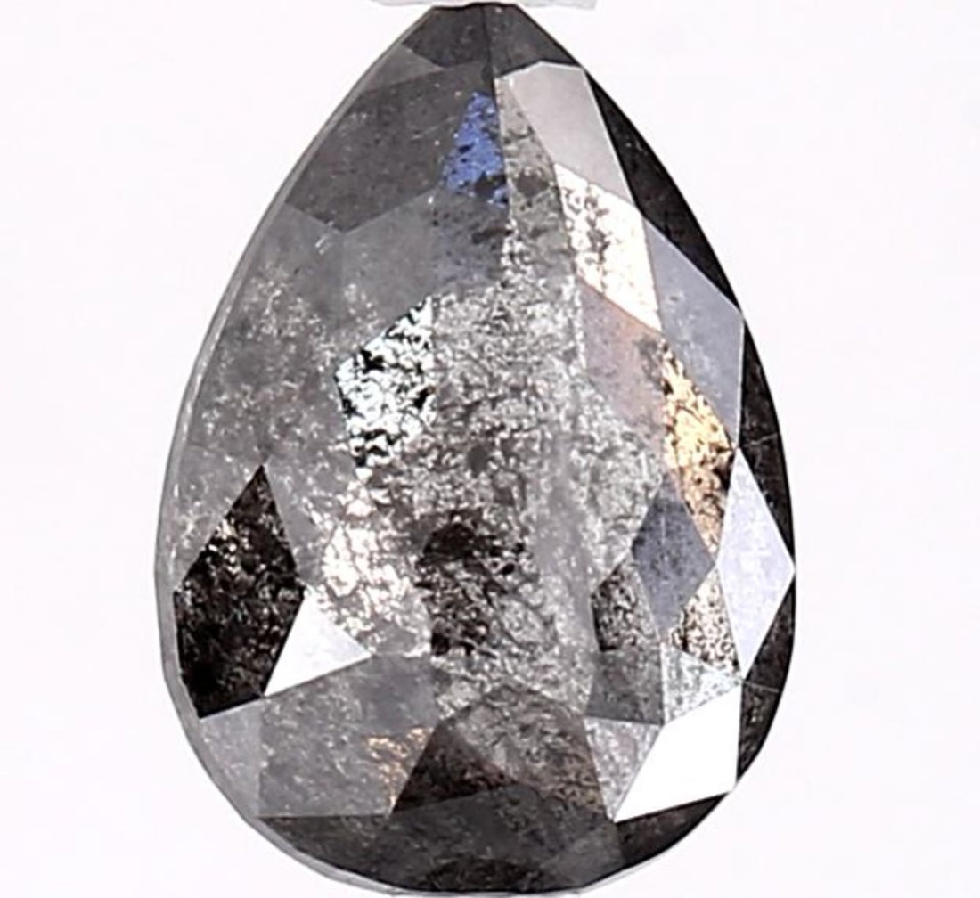 1.65 Carat Salt and Pepper Diamond, Natural Gray Color Pear Loose Diamond for Engagement Ring