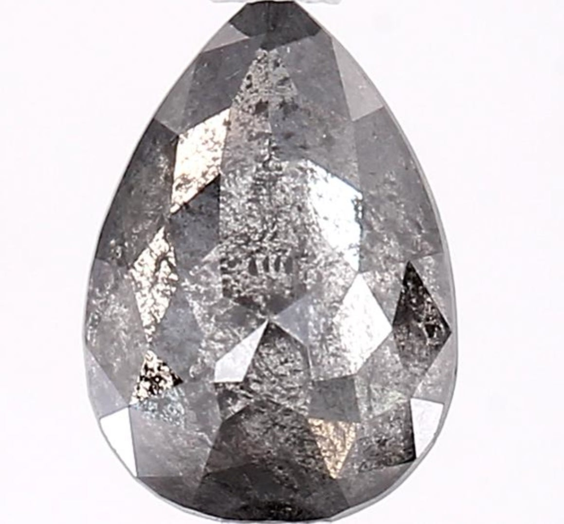 1.65 Carat Salt and Pepper Diamond, Natural Gray Color Pear Loose Diamond for Engagement Ring