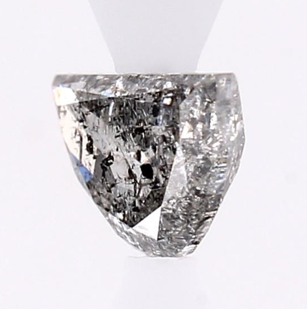 0.97 Carat Salt and Pepper Diamond, Natural Gray Color Half Moon Loose Diamond for Engagement Ring