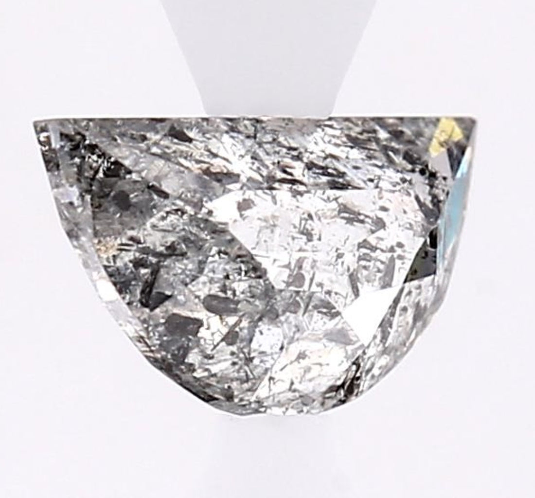 0.97 Carat Salt and Pepper Diamond, Natural Gray Color Half Moon Loose Diamond for Engagement Ring