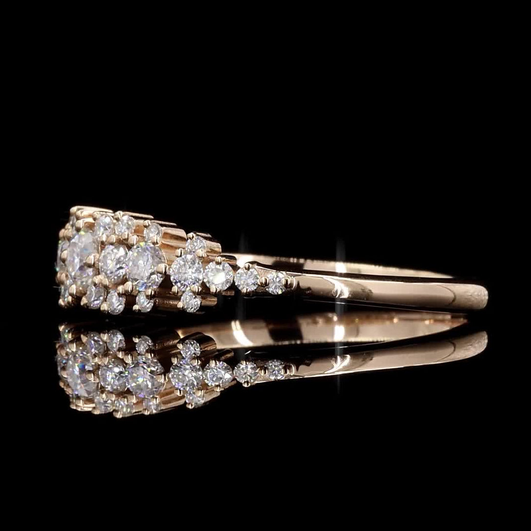White Diamond Ring, 0.50 Ct 14k Gold Natural Round Diamond Dainty Ring, Unique Handmade Vintage Gold Jewelry, Cluster Ring, Gift for Her