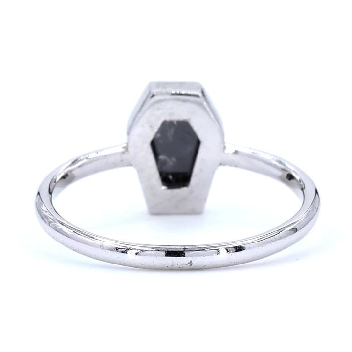 Salt and Pepper Diamond Ring, Natural Coffin Gray Diamond Wedding Ring, 14k Solid Gold Bezel Wedding Ring