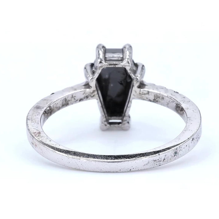 Coffin Diamond Ring, Natural Black Diamond Wedding Ring, 14k Solid Gold Ring, Gift for Her