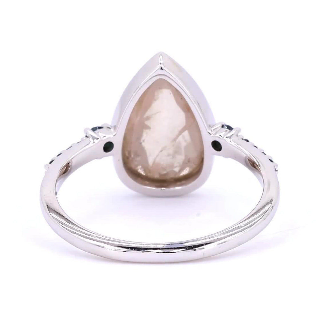 Salt and Pepper Diamond Ring, 14k Gold Pear Engagement Ring, Natural Round Blue Diamond Ring, Gift for Her