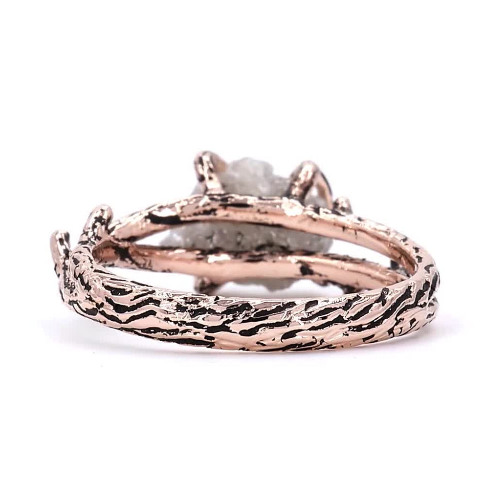 Snow White Raw Diamond Ring, 14K Gold Engagement Ring, Natural Rough Diamond Twing Ring, Handmade Gift for Her