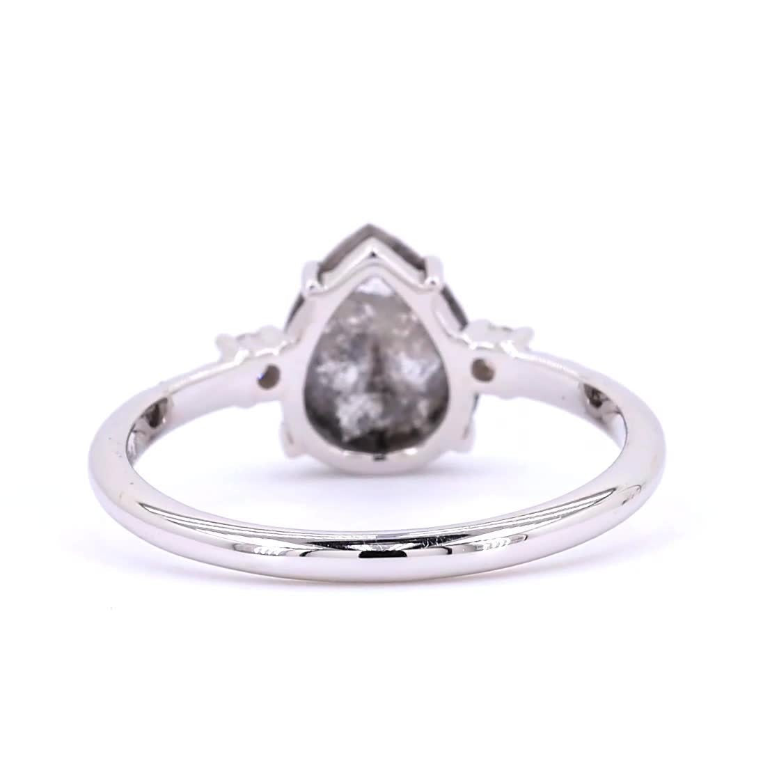 Salt and Pepper Diamond Ring, 14K Gold Engagement Ring, Natural Pear Gray Diamond Wedding Ring