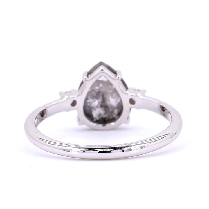 Salt and Pepper Diamond Ring, 14K Gold Engagement Ring, Natural Pear Gray Diamond Wedding Ring