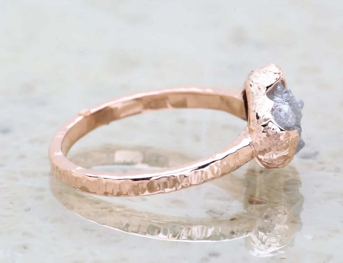 3.28 Ct Rough Diamond Ring 14K Gold Engagement Ring, Natural Gray Raw Diamond Ring, Christmas Gift for Her