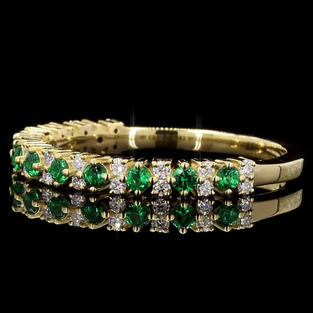14k Gold Natural Green White Round Diamond Ring, Raw Diamond Dainty Ring, Vintage Gold Jewelry Eternity Cluster Ring, Gift for Her