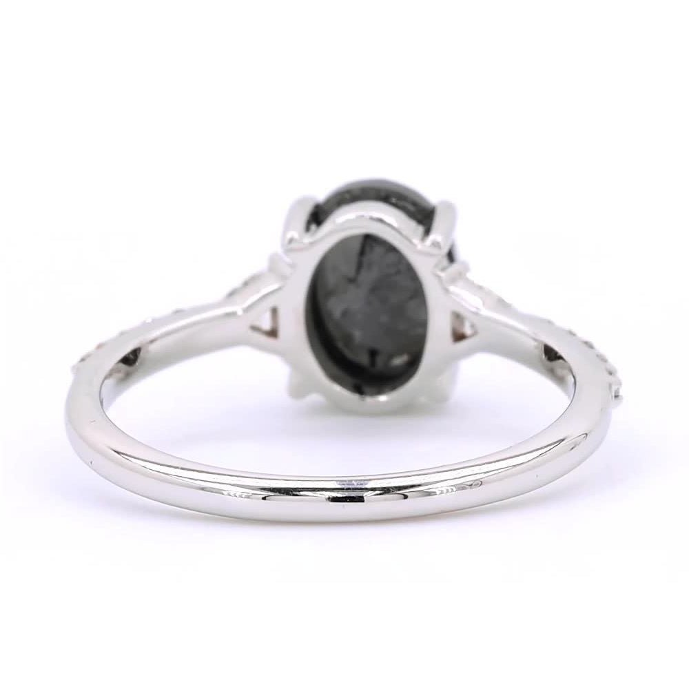 Black Diamond Ring, 14K Gold Engagement Ring, Natural Oval Triangle Diamond Ring, Gift for Her