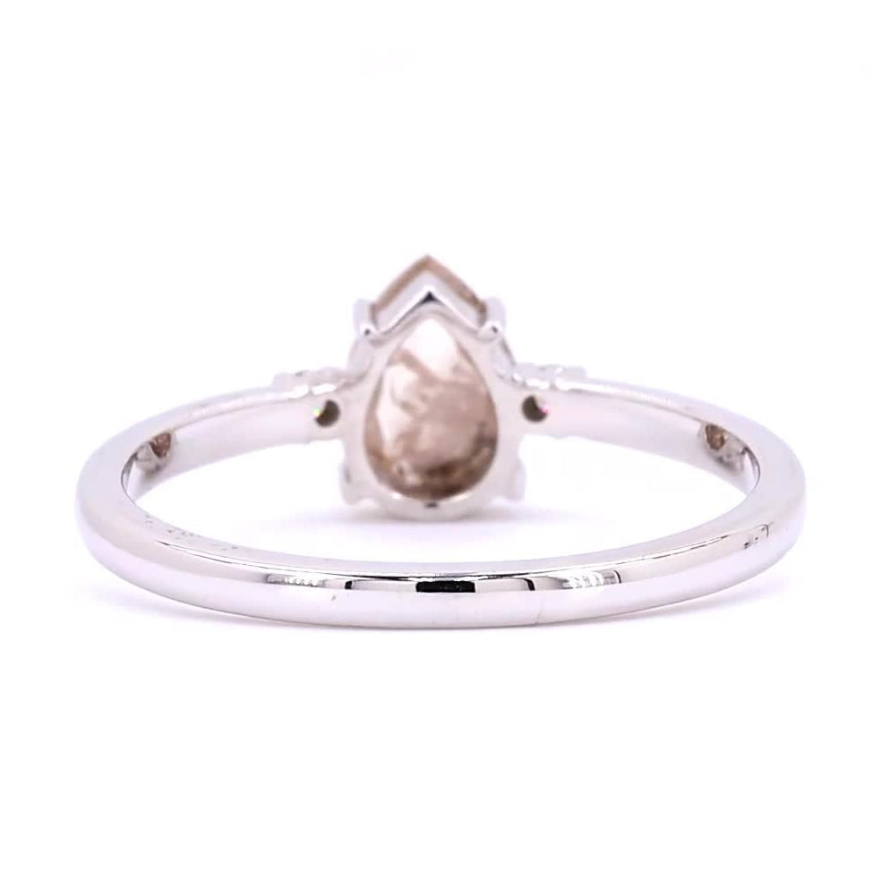 Salt and Pepper Diamond Ring, 14K Gold Engagement Ring, Natural Pear Brown Diamond Ring, Valentine Gift for Her