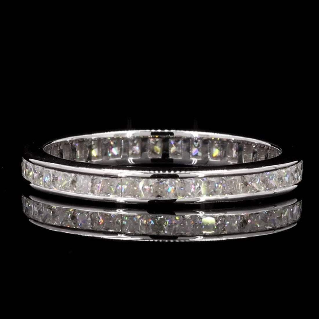 White Diamond Eternity Band, 14k Gold Natural Princess Diamond Ring, Handmade Vintage Gold Jewelry, Cluster Ring, Gift for Women