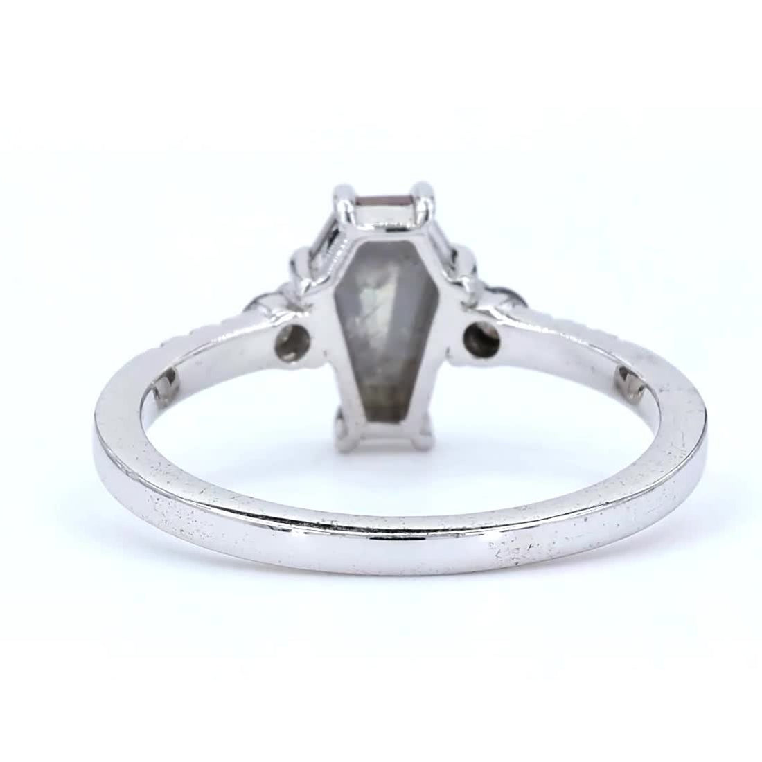 Salt and Pepper Diamond Ring, Natural Coffin Gray Diamond Engagement Ring, 14k Solid Gold Wedding Ring