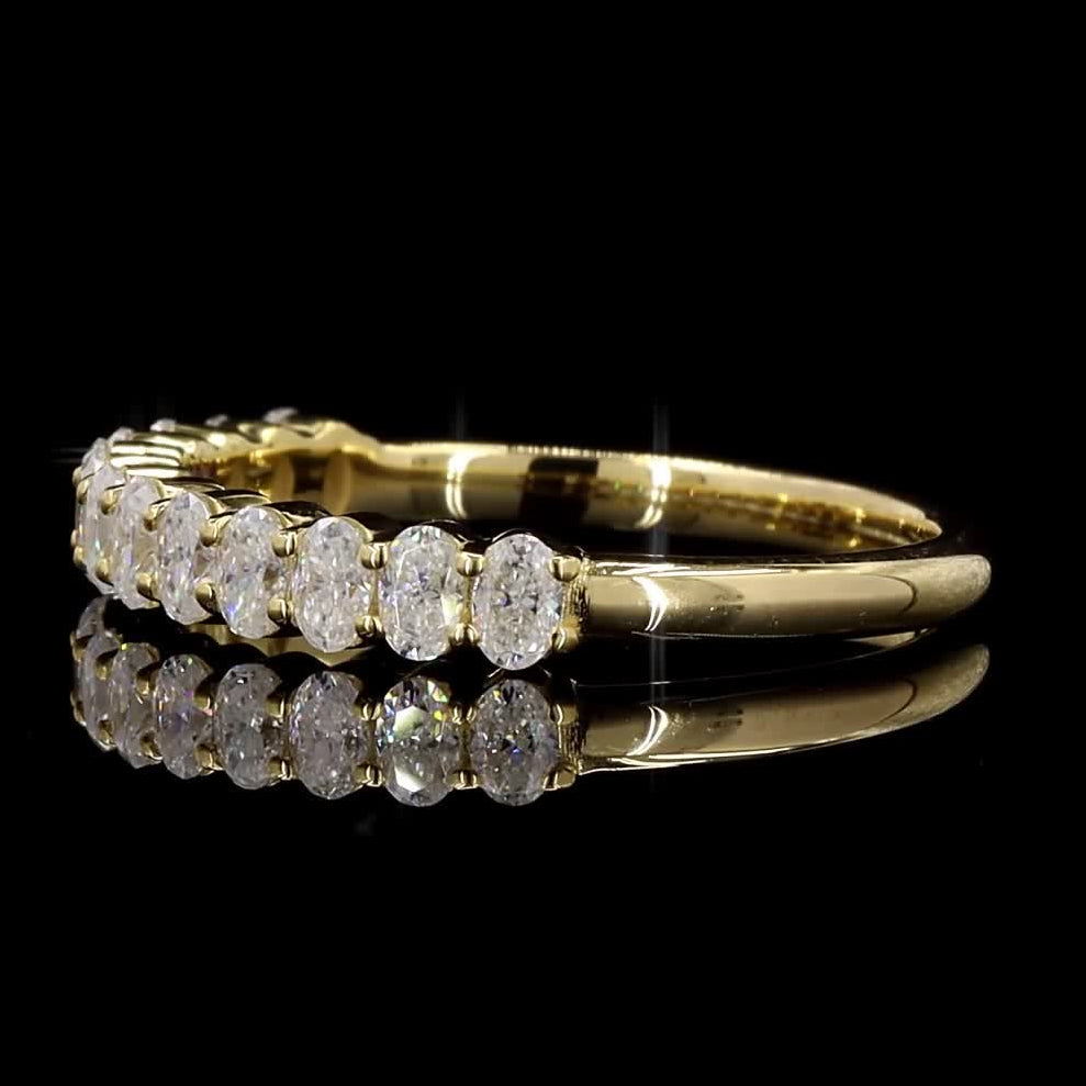 White Diamond Band, Natural Oval Diamond 14k Gold Engagement Ring, Gift for Her