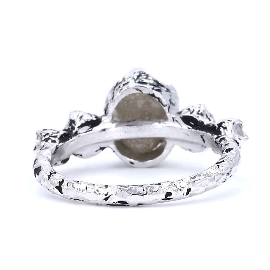 Raw Diamond Ring 14K Gold Engagement Ring, Natural Roundish Gray Rough Diamond Ring, Handmade Gift for Her