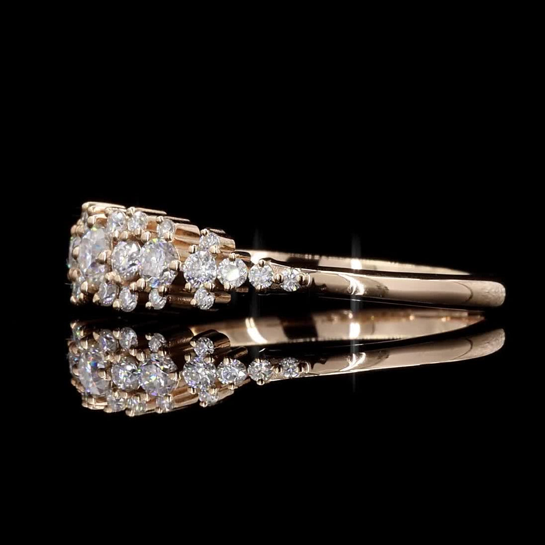 White Diamond Ring, 0.50 Ct 14k Gold Natural Round Diamond Dainty Ring, Unique Handmade Vintage Gold Jewelry, Cluster Ring, Gift for Her