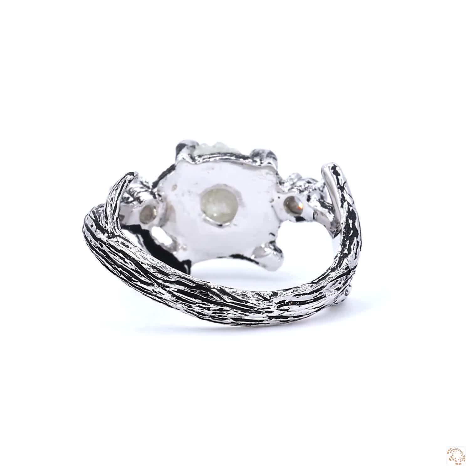 Snow White Raw Diamond Ring 14K Gold Engagement Ring, Natural Rough Twing Diamond Ring, Handmade Gift for Her