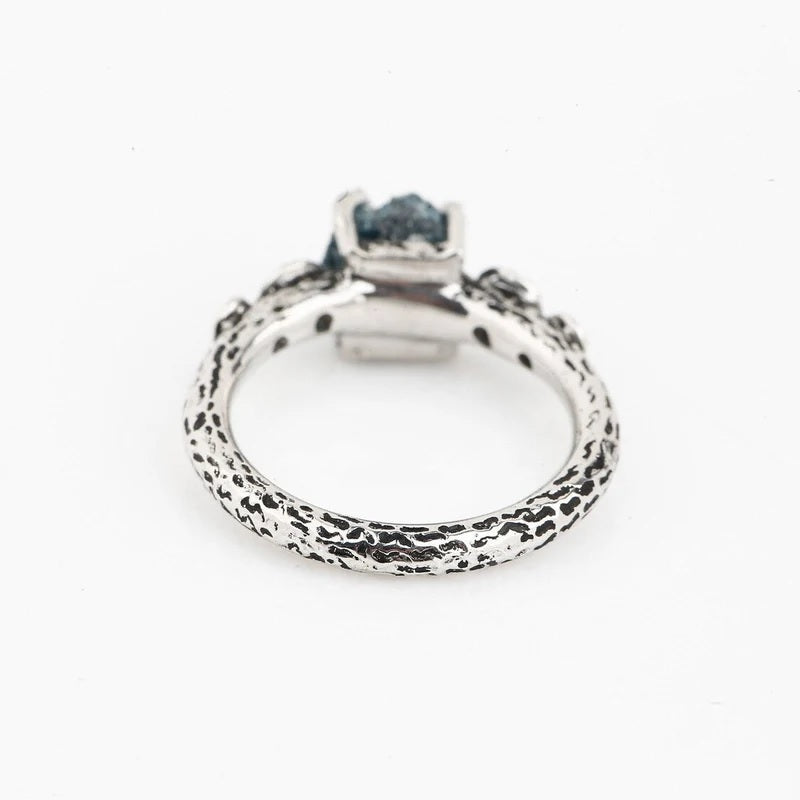 Rough Diamond Ring 14K Gold Engagement Ring, Natural Blue Diamond Ring, Gift for Her