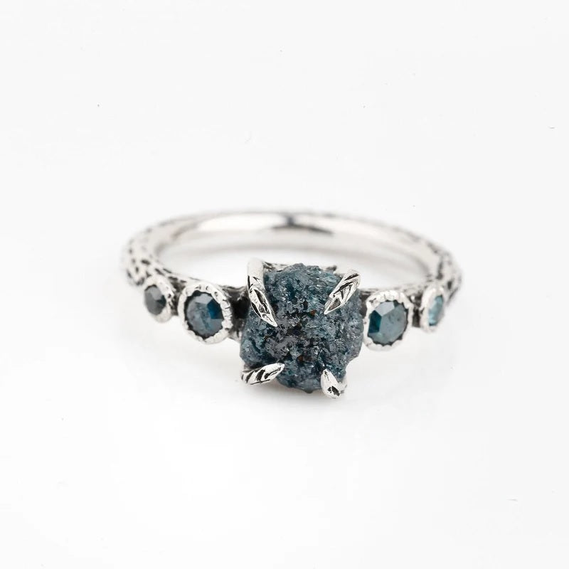Rough Diamond Ring 14K Gold Engagement Ring, Natural Blue Diamond Ring, Gift for Her