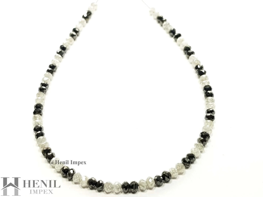 9.04 Ct Natural White Black Color Round Polished Loose Diamond Beads 7" Bracelet Silver Clasp