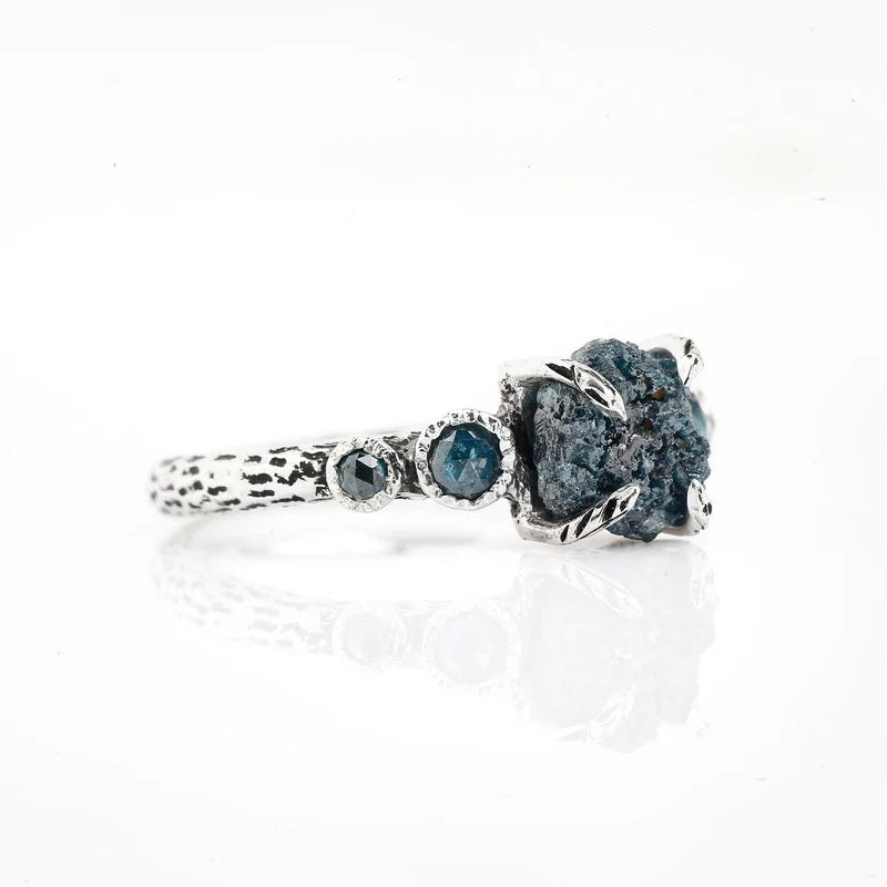 Rough Diamond Ring 14K Gold Engagement Ring, Natural Blue Diamond Ring, Gift for Her