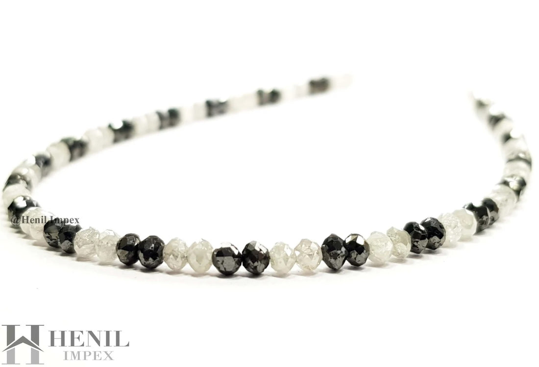 9.04 Ct Natural White Black Color Round Polished Loose Diamond Beads 7" Bracelet Silver Clasp