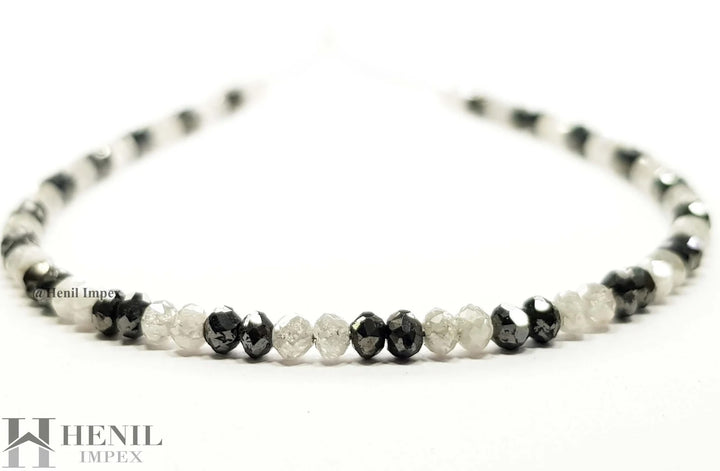 9.04 Ct Natural White Black Color Round Polished Loose Diamond Beads 7" Bracelet Silver Clasp