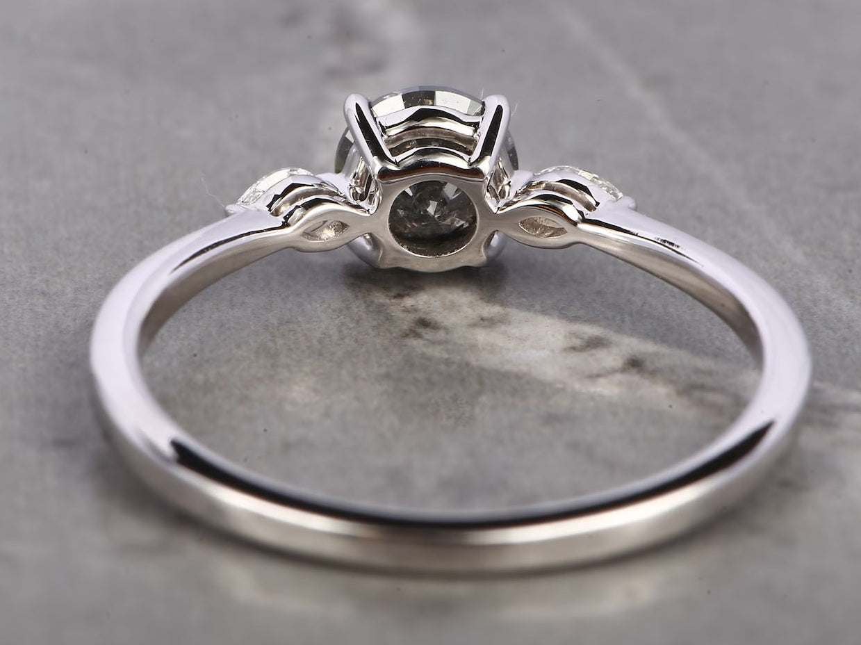 Salt and Pepper Diamond Ring, 14K Gold Engagement Ring, Natural Round Gray Diamond Ring, Christmas Gift for Her