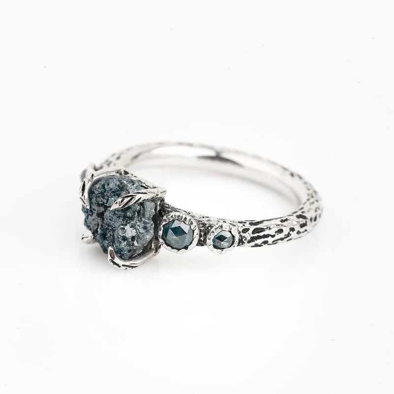 Rough Diamond Ring 14K Gold Engagement Ring, Natural Blue Diamond Ring, Gift for Her