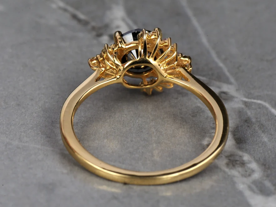 Black Round Diamond Enagagement Ring, Natural Round Pink Diamond Anniversary Ring, Gift for Her