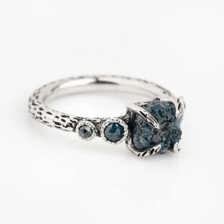 Rough Diamond Ring 14K Gold Engagement Ring, Natural Blue Diamond Ring, Gift for Her
